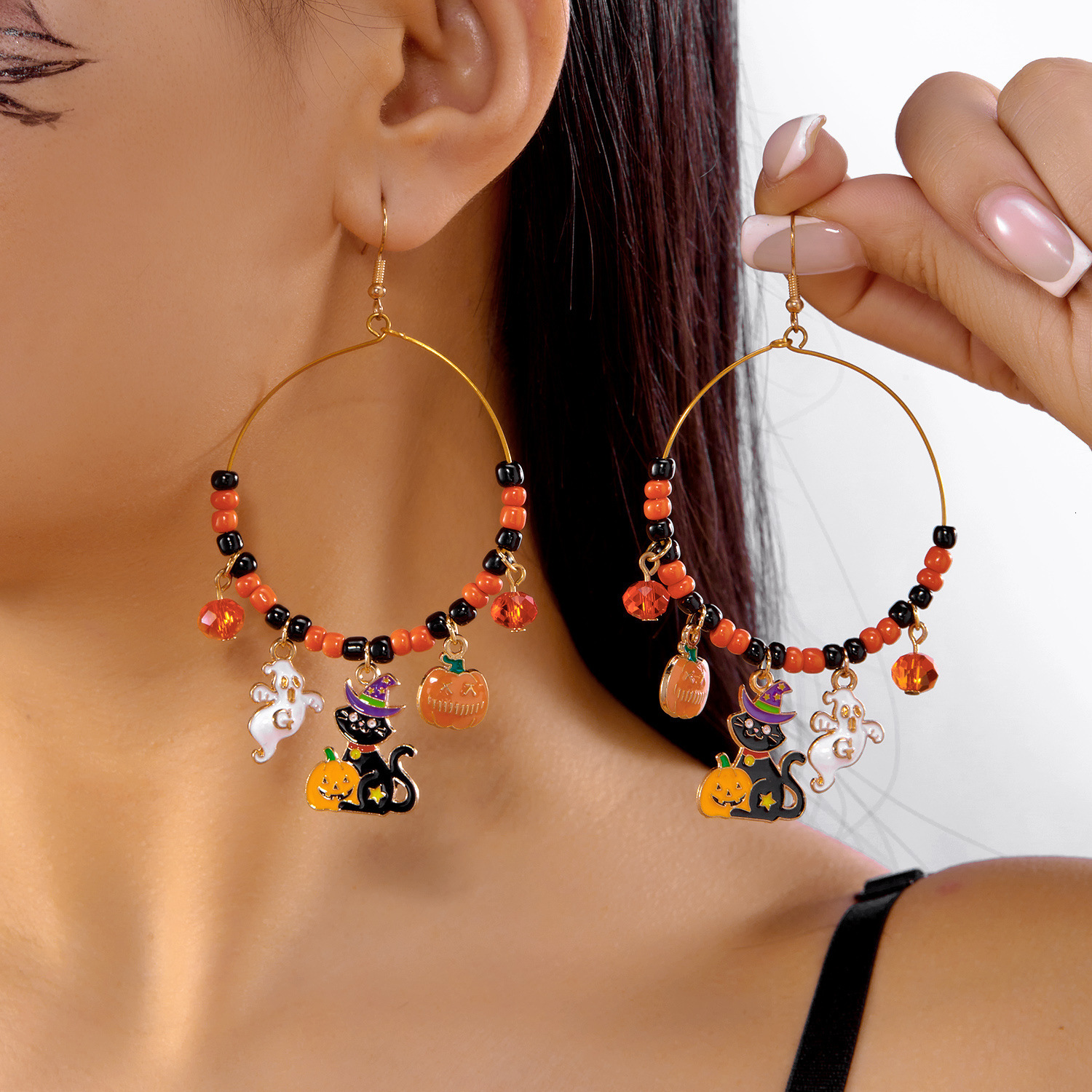Halloween Funny Cartoon Ghost Rhinestone Earrings Women Cute Bling Crystal Spirit Drop Dangle Earrings xm26723015