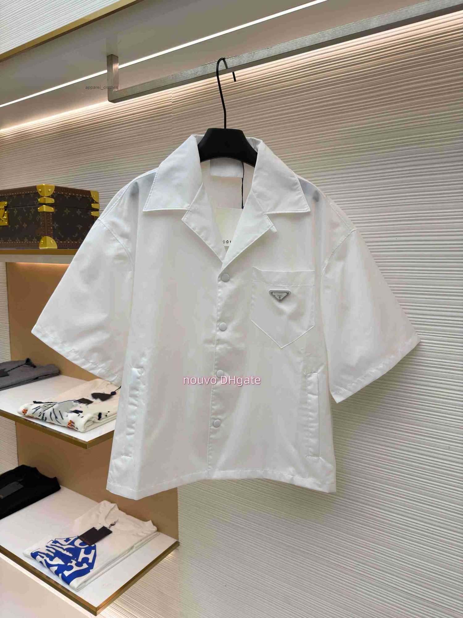 2026SS mens t shirts designer Men White Nylon Short Sleeve Shirt Casual Oversized Button Up Streetwear Re Nylon Blouse