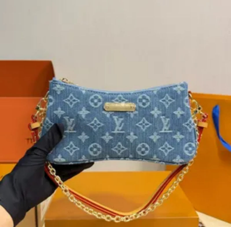 Denim Designer Bag Pochette Half-moon Nano Luxury Bag Women Embossed Crossbody Bag Chain Handbag Letter Striped Hobo Bag