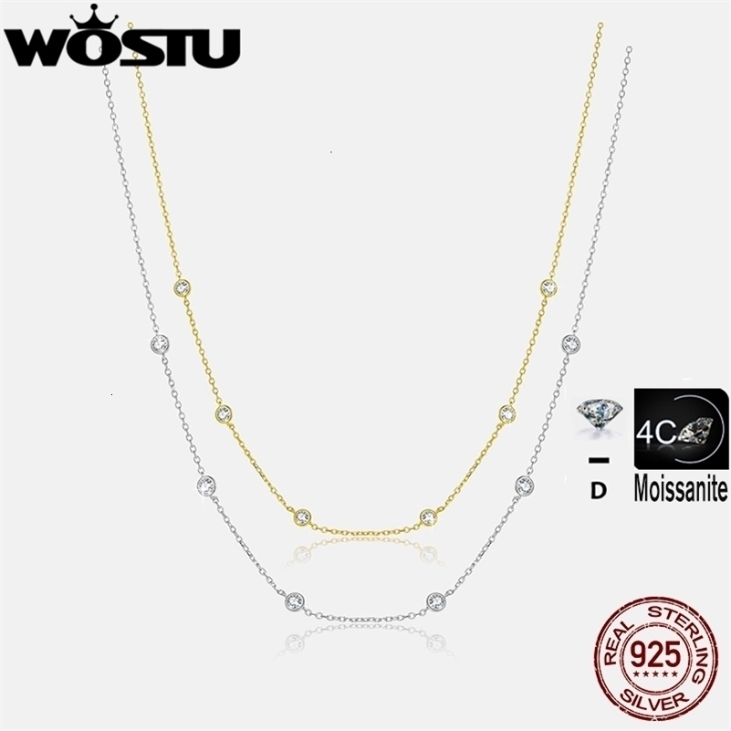 WOSTU Mossanite Station Wedding Chain Necklace For 925 Sterling Silver 18K Gold Diamond Cut BTY Layering Choker Necklaces 260724BJ