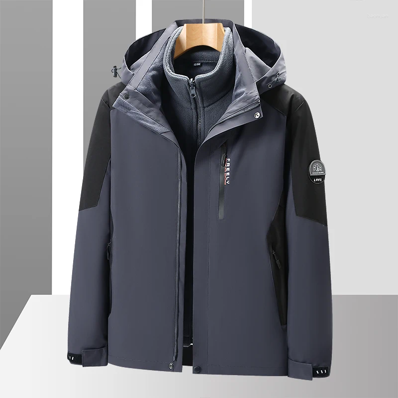 Men's Down Winter 3 in 1 Jacket Removable Windproof Hiking Coat Mens Windbreaker Warm Snowboarding Raincoat Parkas Fleece 55