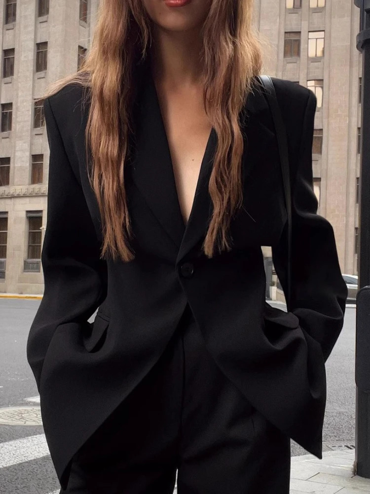 Fashionable Slim Fit Black Blazer for Women 2025 Spring and Autumn Arrival Solid Color Slimming Casual Long Sleeve Blazers 260728