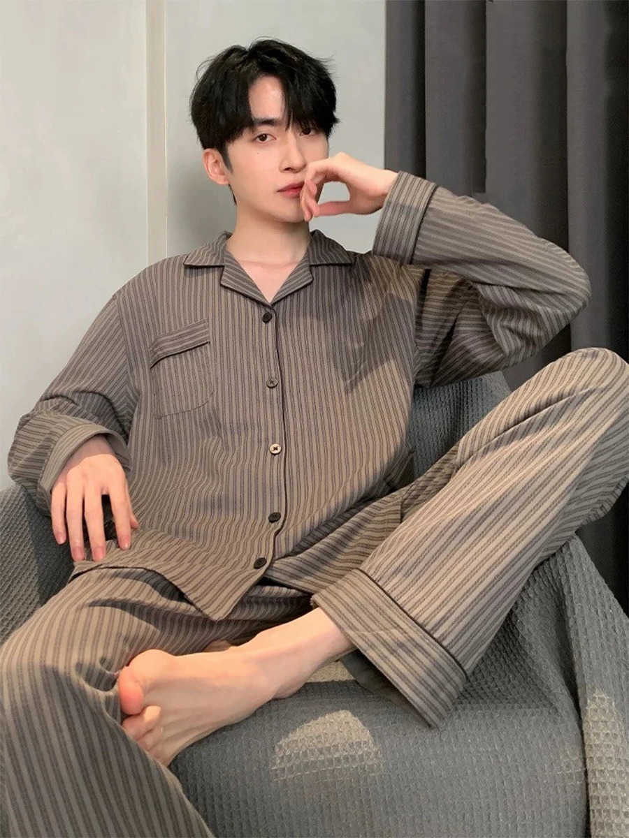 Spring Pajamas and Autumn Mens LongSlved Trousers Cardigan Loose Lapel Large Size Home Clothes Suit 260327 S260924UZN3