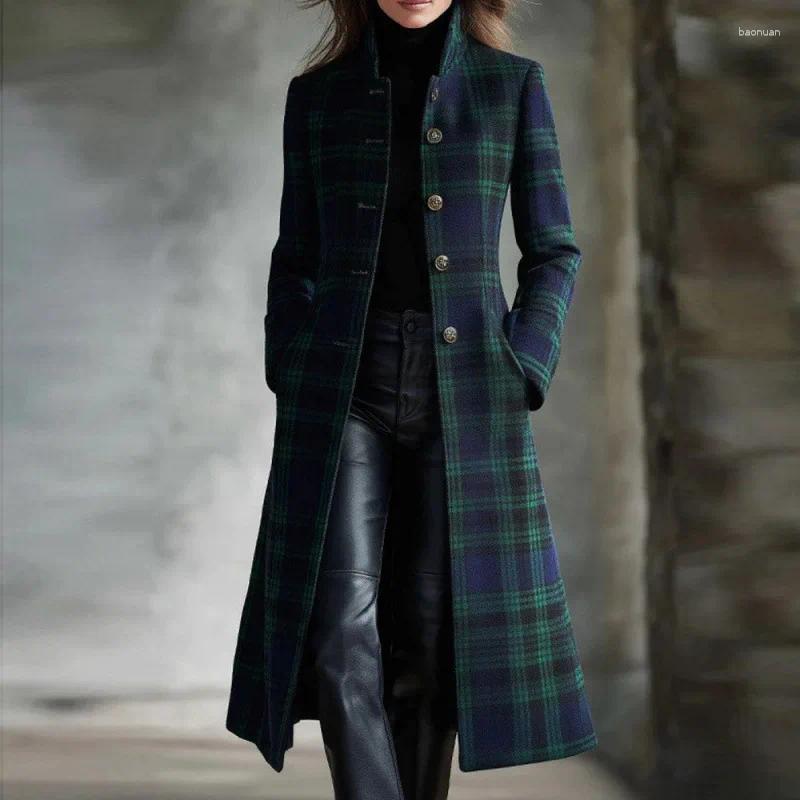 Women's Wool European And American Single Breasted Digital Printed Plaid Street Trendy Long Sleeved Cardigan Jacket c8