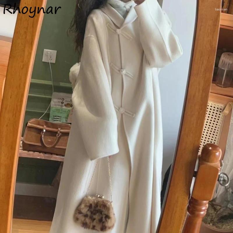 Women's Wool X long Blends Women Loose Elegant Warm Winter Coat Thicken Chinese Style Aesthetic Simple Fashion Office Lady Streetwear 74