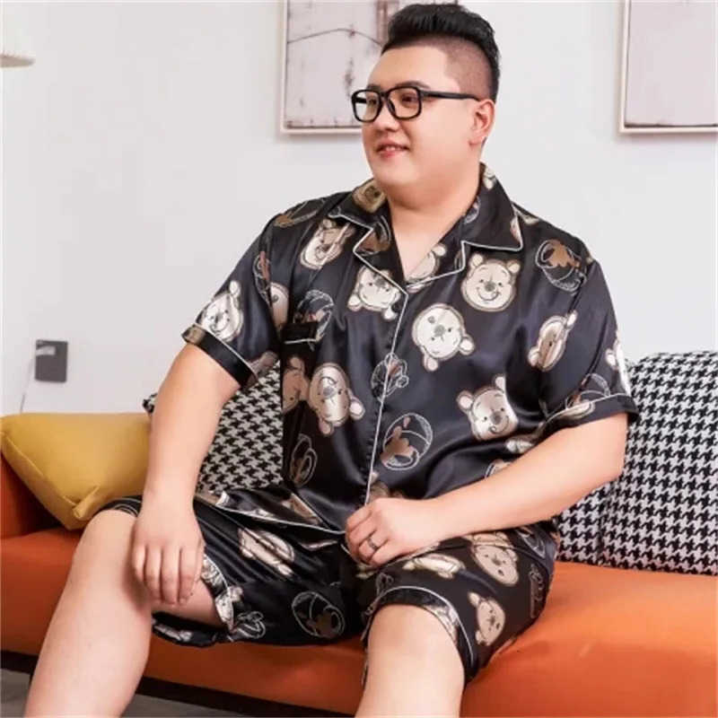 150kg 3XL5XL Plus Size Mens Satin Pajamas Summer Cartoon Short Slve Up and Shorts Pj Lounge Set Loose Slpwear 260525 S260924R7RK