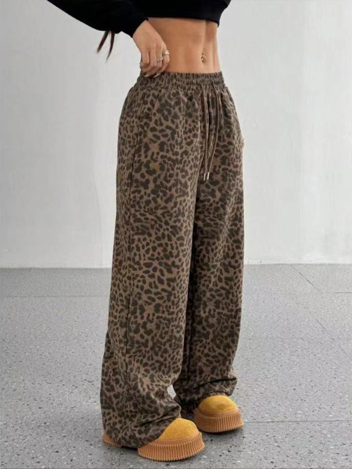 Street Style Wide Leg Pants Loose Slimming Casual Trousers Fashionable Leopard Print Womens Long Pants 260727BJ