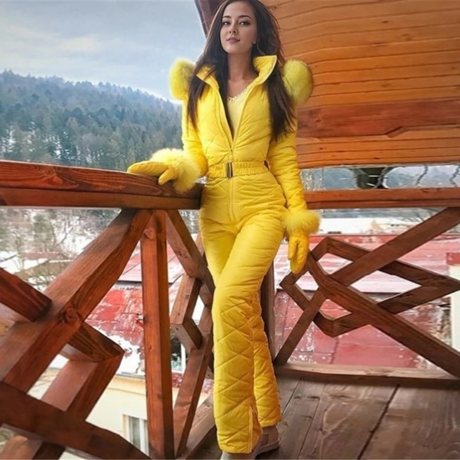 Winter Snowboard Jumpsuit Winter Outdoor Womens Hooded Jumpsuit Windproof Waterproof Ski Suit for Snowboarding Hiking Women Ski 260727BJ