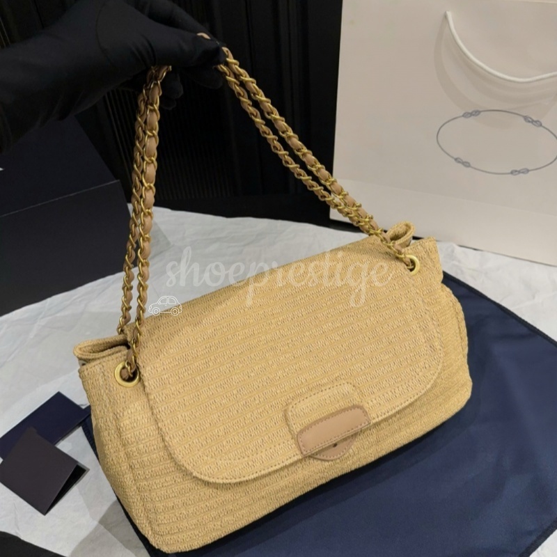 Sac à bandoulière en chaîne de paille fait à la main de haute qualité, élégant, vintage, à rabat, sac à main tendance pour les femmes pour les va