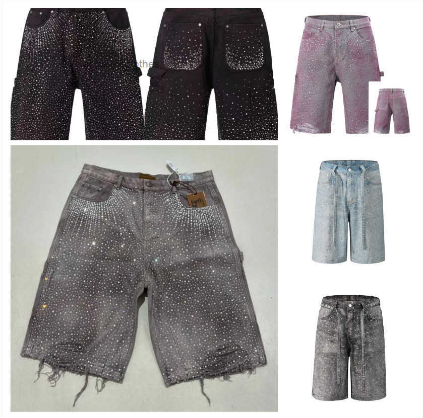 2025 new Blackicon Mens Shorts Streetwear Couple Vintage Rhinestone Sequined Denim Cowboy Hip Hop Loose Sport Casual Free shipping