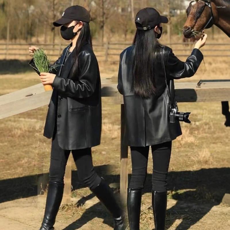 Women's Leather Casual For Women 2026 Spring/Autumn Korean Style Biker Loose Fashionable Black Small Blazer PU Jacket dd