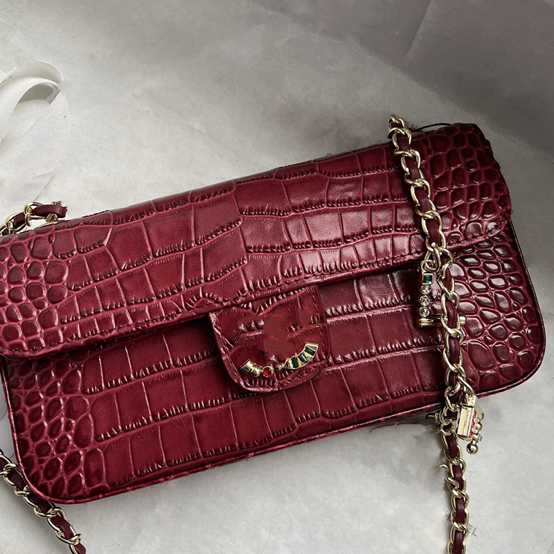 Designer Bag for Women Luxury Elegant Diamond Quilted Flap Crossbody Bag Red Enamel Floral Decor Designer Chain Shoulder Handbag