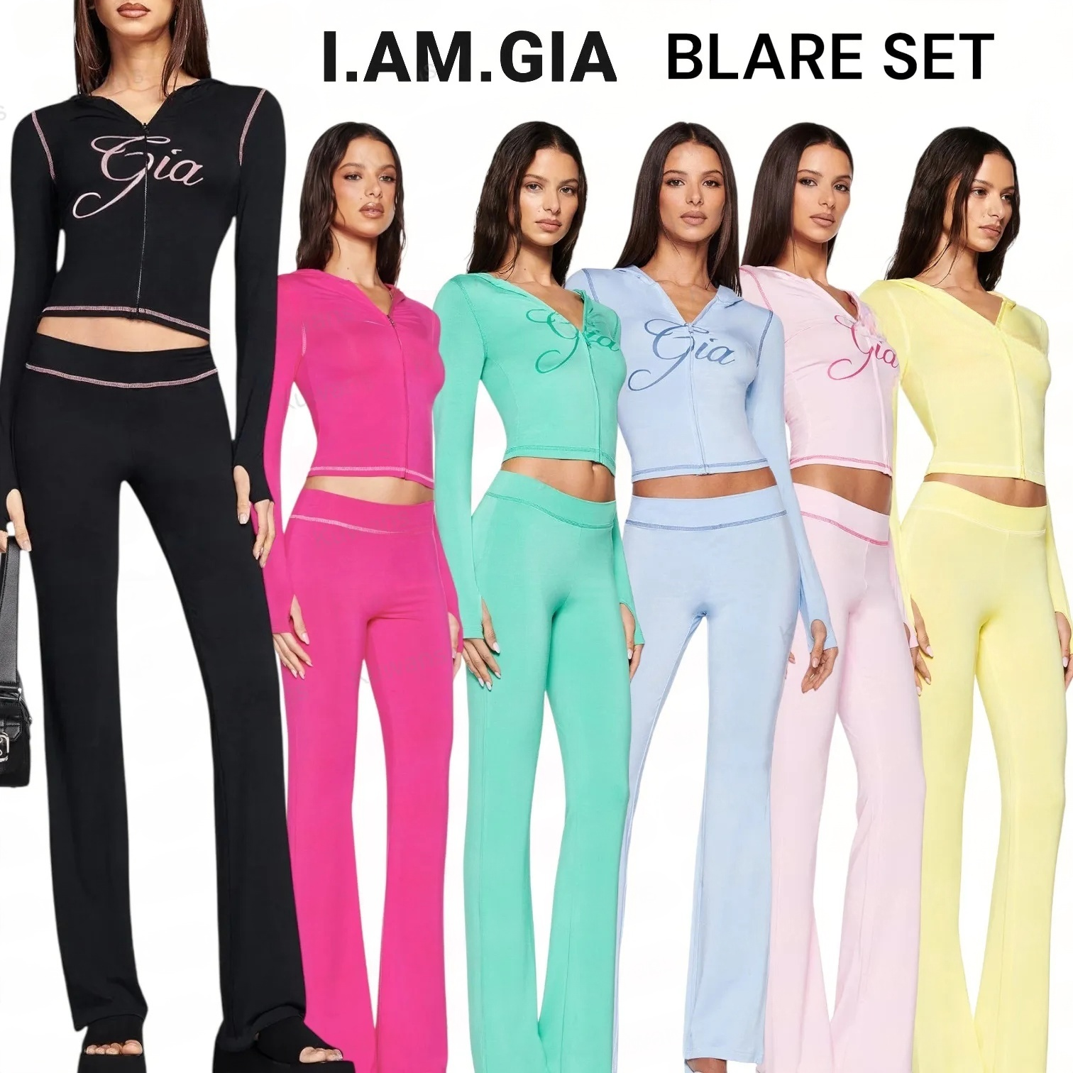 I Am Gia Set Women Iamgia Sets Blare Hoodie Trackpant Yoga Long Clothes Sleeves Jacket Outfit Sports Shaping Waist Fitness Jogging Sportswear For La