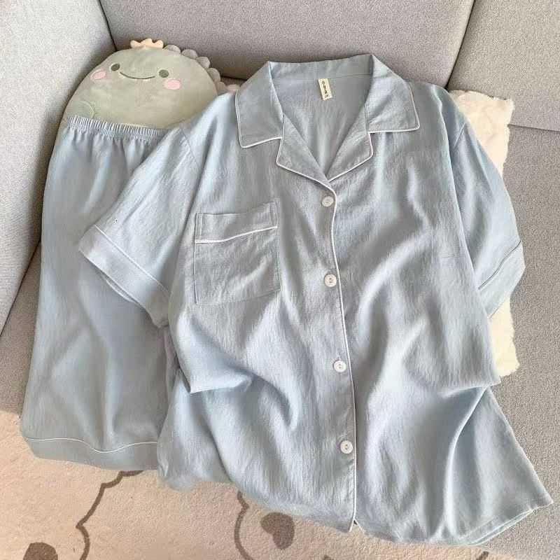 Pajama Mens Set Solid Color Short Slve Lapel And Elastic Shorts Plus Size Pajamas Summer Loungewear Slpwear S2609246F34