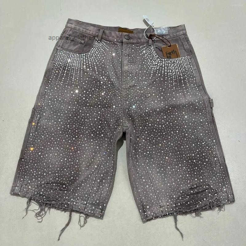 Mens Shorts Streetwear Couple Vintage Rhinestone Sequined Denim Cowboy Hip Hop Loose Sport Casual