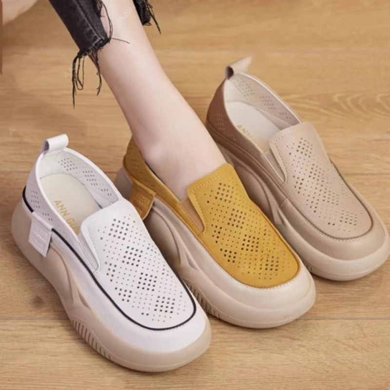 Round Toe Fitting Single Shoe and Soft Sole Summer Thick Sole Small White Shoes for Women Female Hollow Out Loafers 260729BJ