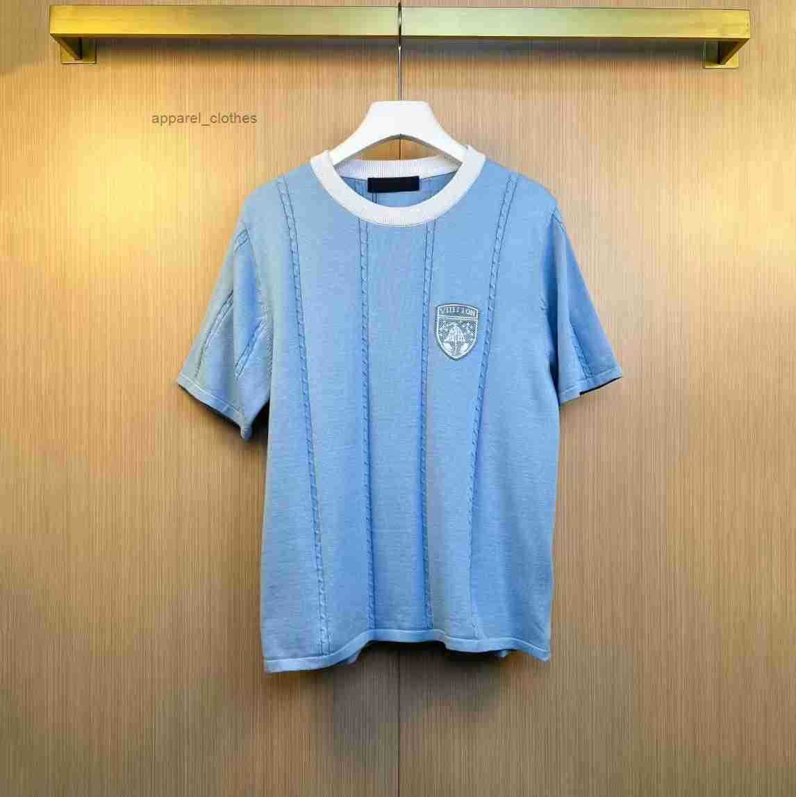 Summer high-quality designer brand clothing knitted striped embroidered letter badge T-shirt business casual mens short sleeved shirt