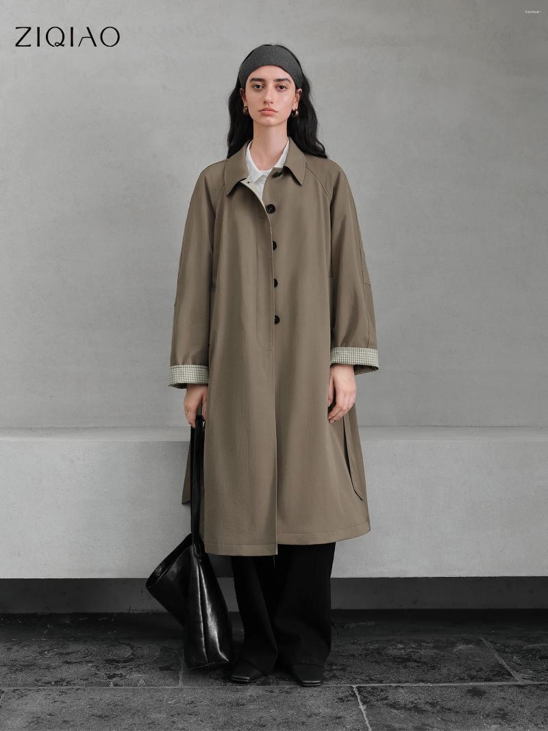 Women's Trench Coats ZIQIAO Plaid British Style Coat Women 2026 Autumn Retro Mid length Fashionable All match Commuting 25ZQ93065 aa