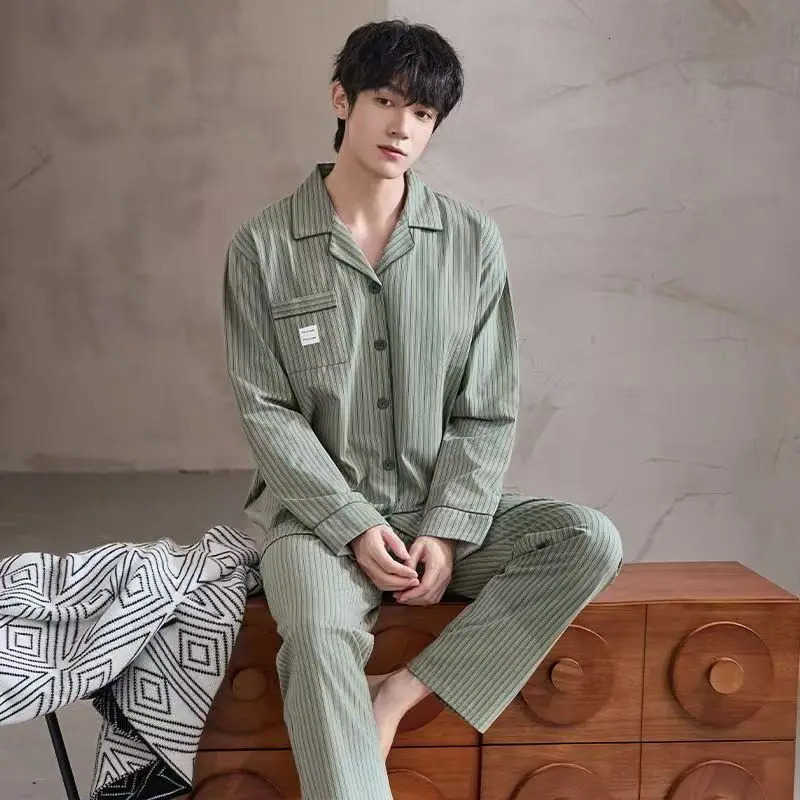 Pajamas Mens Spring and Autumn Set Can Be Worn Outside Cardigan Loungewear Casual LongSlved Large Size Loose Fit Winter 260327 S260924Z5WY