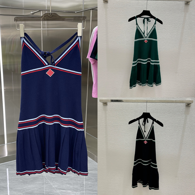 Robe dos nu de styliste, Style frais, plissée, robe de soirée pour femmes, robe fine à rayures