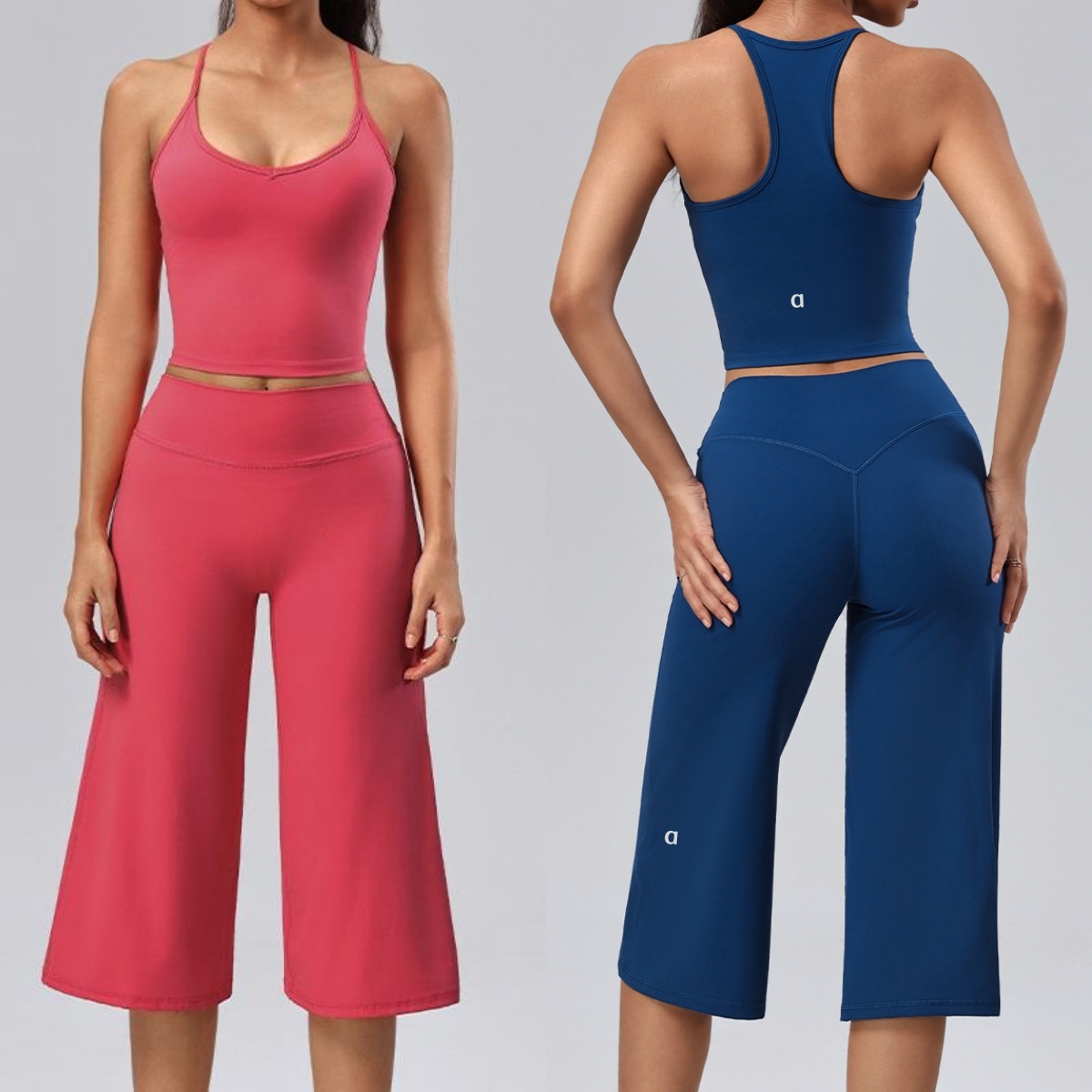 A2612 Women's Quick-Dry Yoga Vest Sports Bra Mid-Length Quick-Dry Loose Fit Exercise Tights Breathable Fitness Top Women's High-Waist Summ