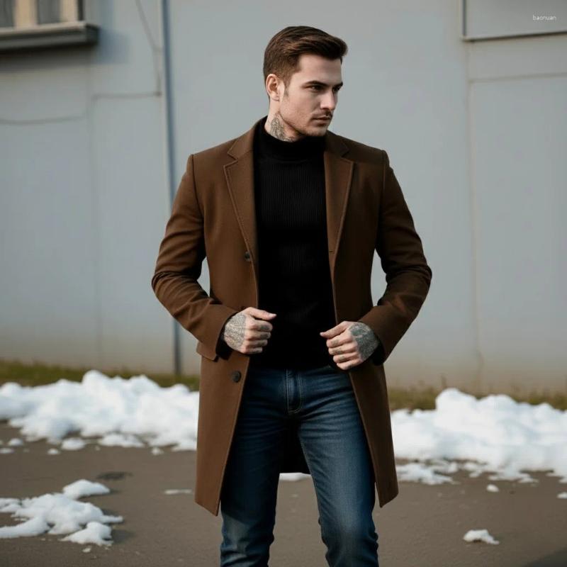 Men's Jackets Loose Fit Woolen Blend Jacket Single Breasted Thickened Warm Coat Casual Solid Color Outerwear ec