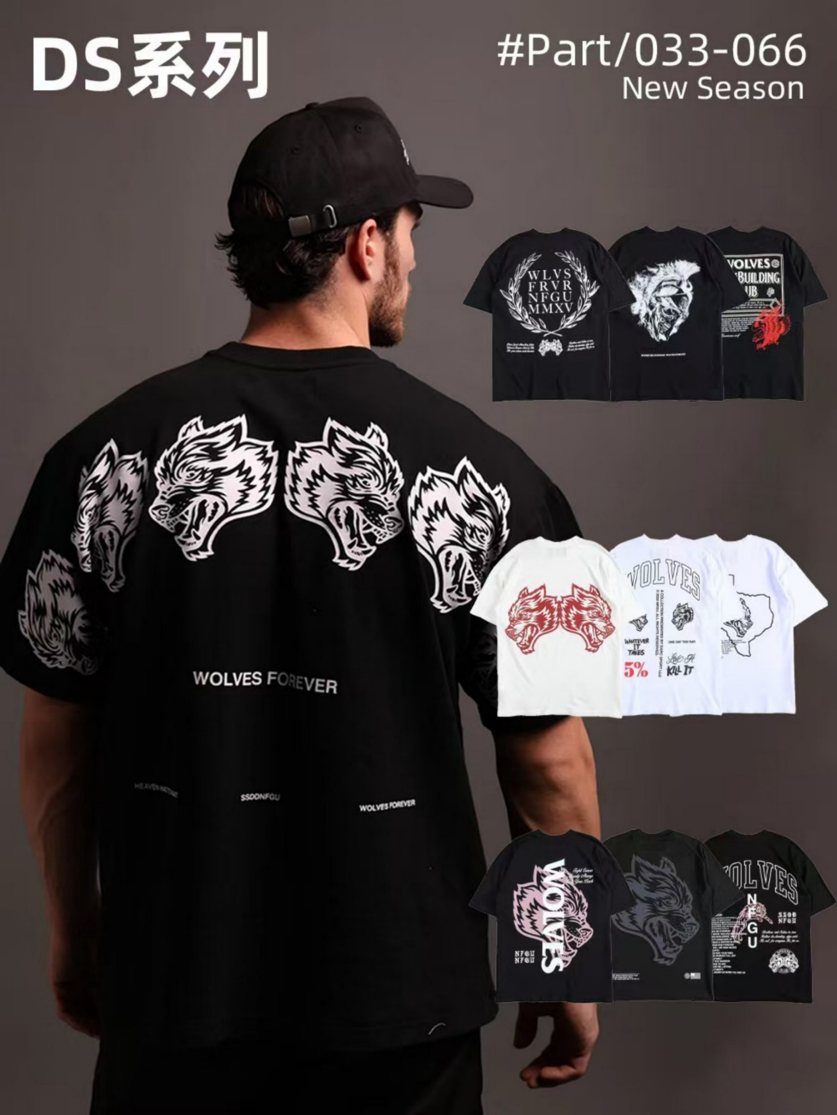 American Style Fitness Running T-shirt Digital Wolf Head Print Cotton Couple Short Sleeve Tees Loose Workout Casual Street Tops