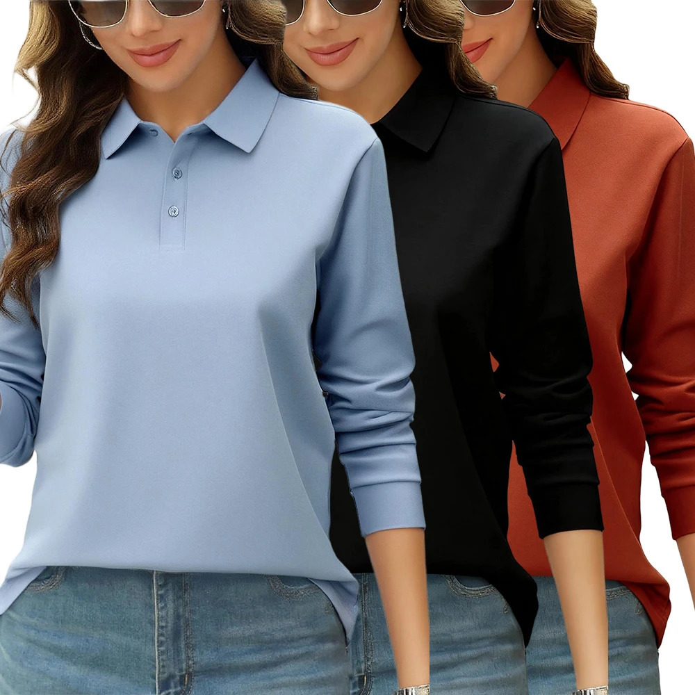 Solid Color Autumn Womens T-Shirt Soft Comfortable Polo Shirt All-Match Lapel Streetwear Unisex Hip Hop Woman Long Sleeve 260728BJ
