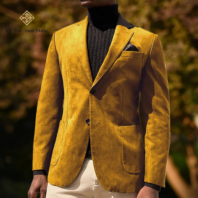 FallWinter Mens Outerwear Suede Velvet Casual SlimFit Notched Lapel SingleBreasted Blazer Tailored Suit European Style 260728 7a