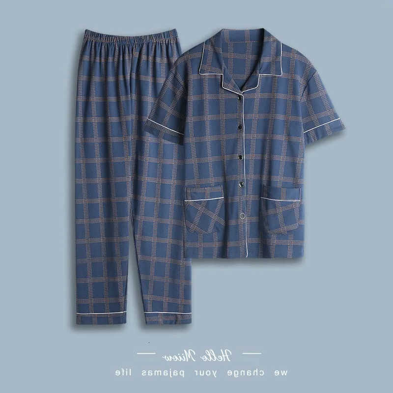 Cotton 100 up and Pants Mens Plus Size Pajamas Loungewear Casual Simple Youth Slpwear Homewear 2PCS Set 260525 S260924SL9C