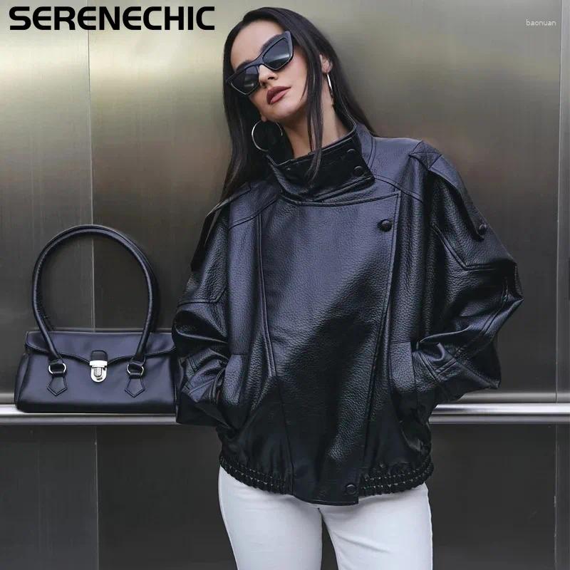 Women's Leather SERENECHIC Faux Jacket Oversize Bomber Jackets For Women Outerwears Winter Overcoat Female Fashion Woman 87