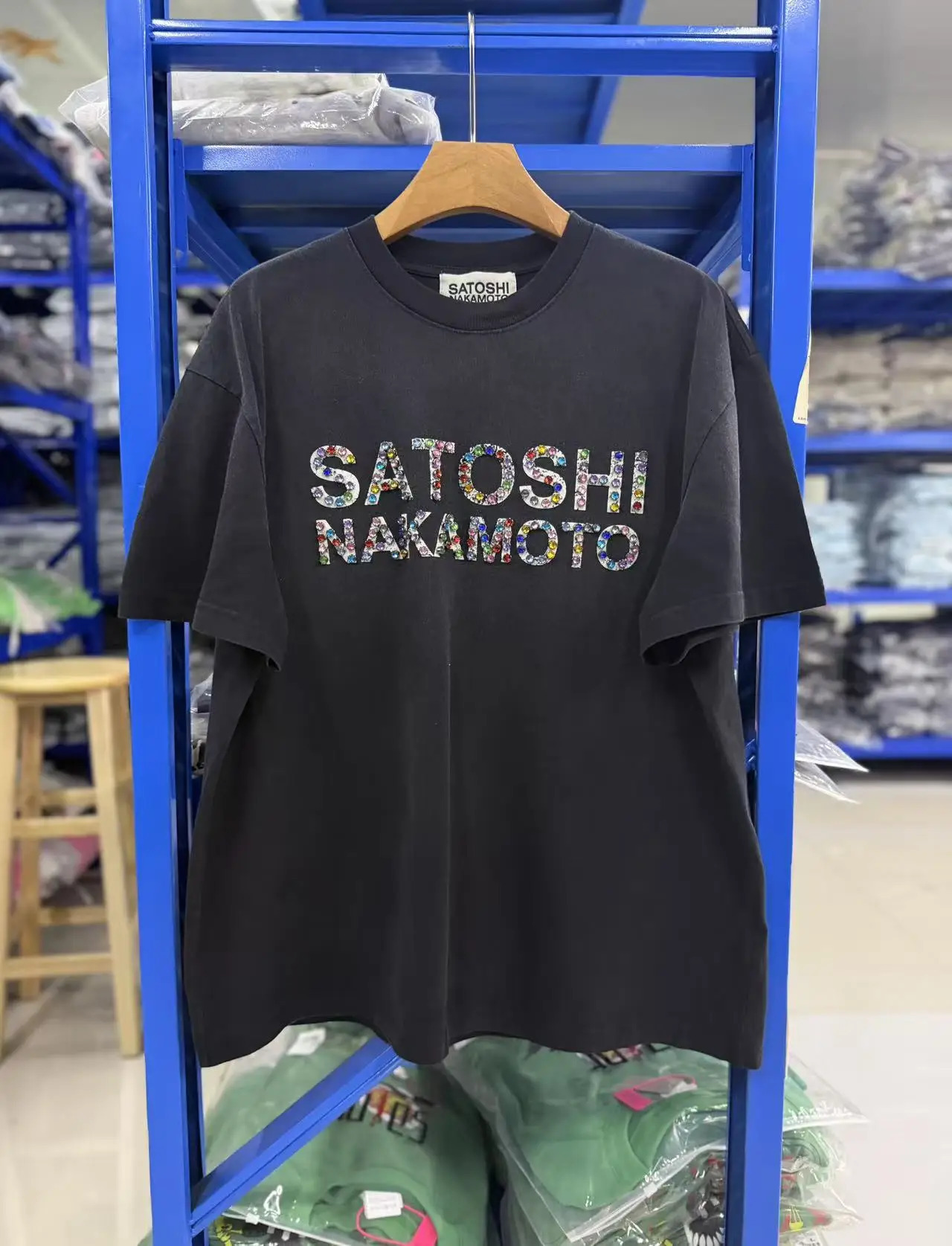 26SS Y2K High Quality American Retro Trendy Fashion Tops Satoshi Nakamoto fix rhinestone 100 cotton large size loose Mens Womens T-Shirt 260727BJ