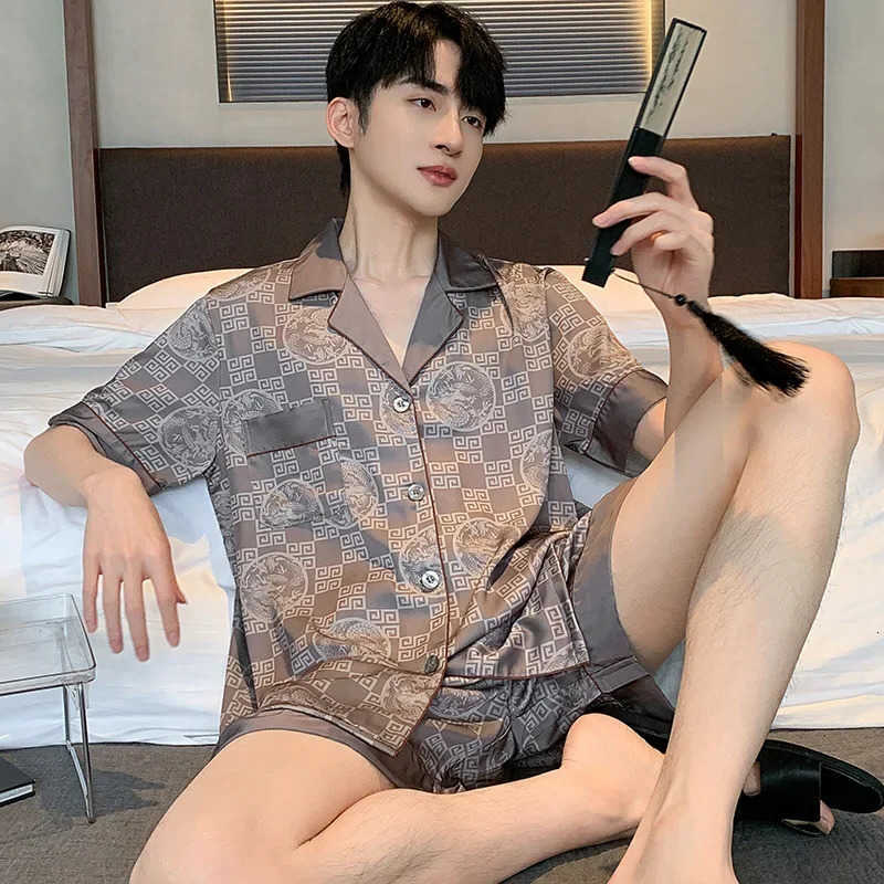 Satin Type Pajamas Suit Men Summer Ice Silk Spring Autumn Shortslved Home Service Set Soft Slpwear Male 260327 S260924KKDZ