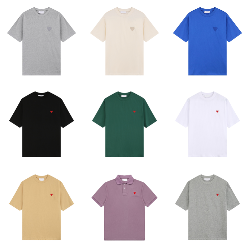 Cotton Men's Heart Embroidered T-Shirts Luxury Street Casual Round Neck Couple Tops Fashion Loose Commuter Sports T-shirt