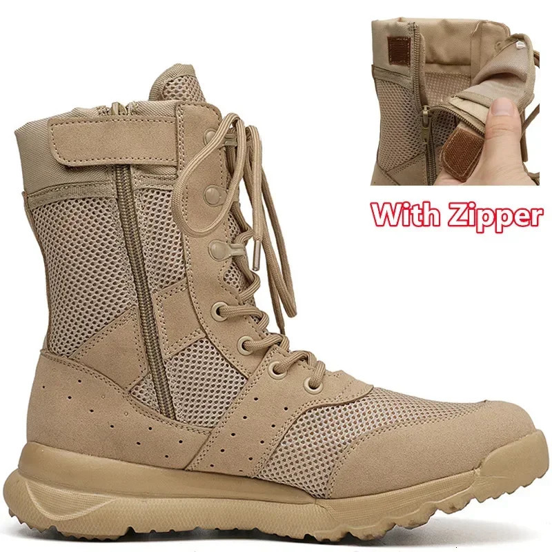Side Zipper Military Outdoor Combat Tactical Boots Men Women Lightweight Summer Mesh Breathable Hiking Climbing Shoes 35-48 Size 260729BJ