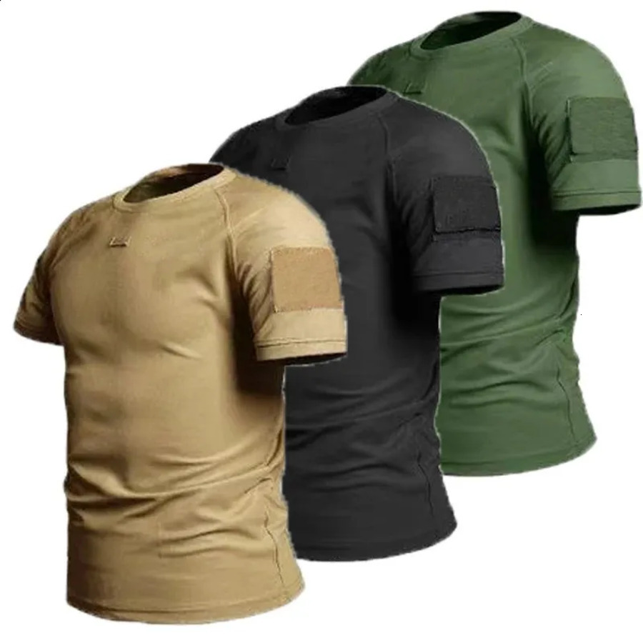Multi-Piece Outdoor Tee Matching Kits Men Summer Quick Dry Breathable Elastic Military Tactical Shirts Pullerover Hiking Camping Tops Climbing Tees