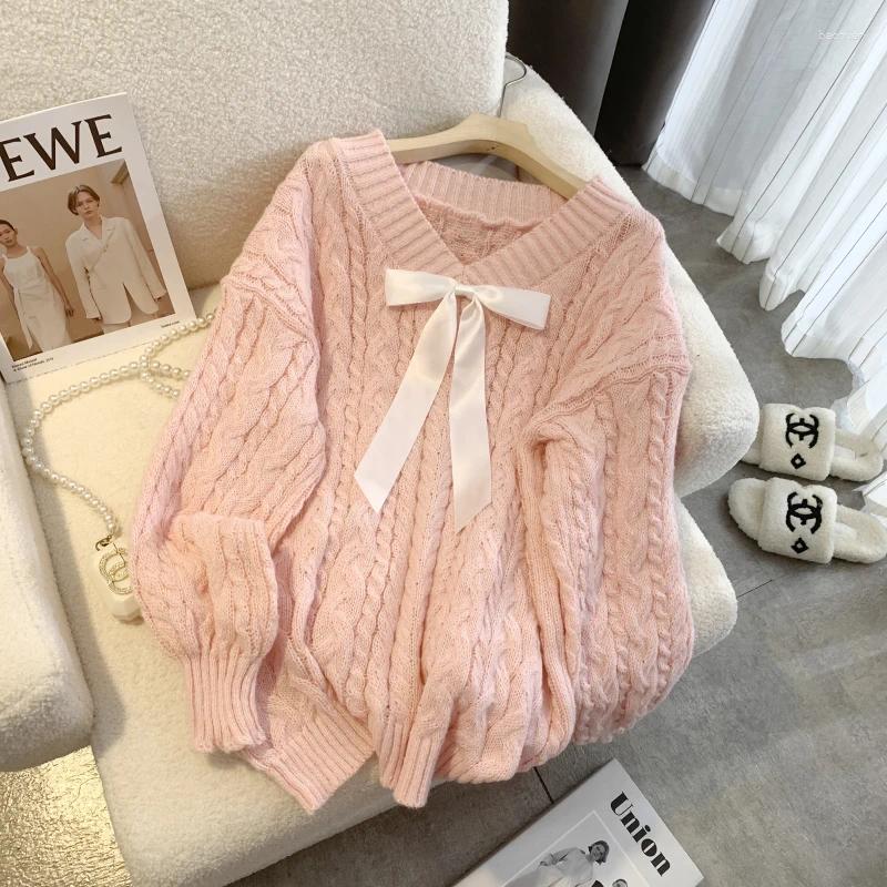 Women's Sweaters Make Spot Soft Waxy Loose Languid Is Lazy Wind V neck Bowknot Sweater Coat A Senior In The Fall And Winter Of Female 6c
