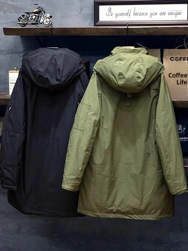 Men's Jackets American Sle Down Jaet Coat Hooded Winter Workwear Windbreaker Mid Length Military Thiened Cotton Inner bd
