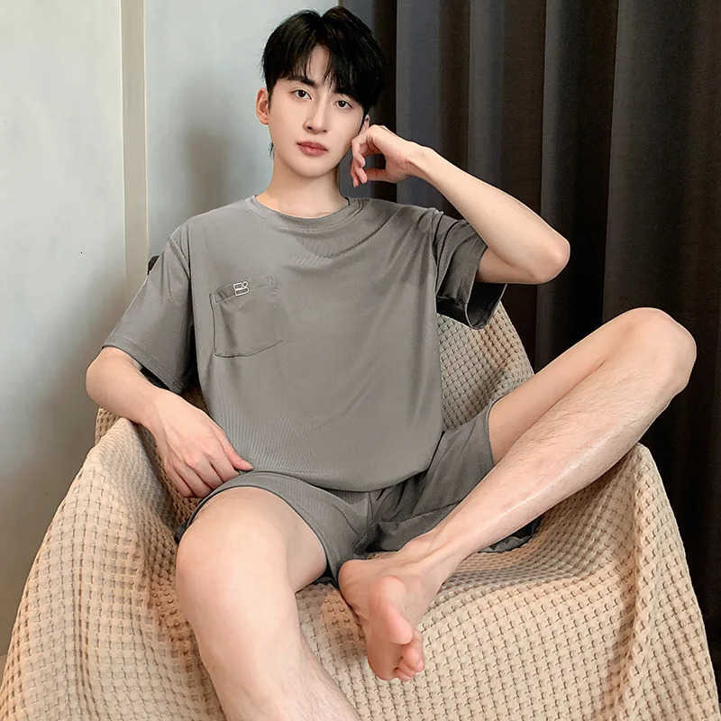 Mens Summer Pajamas Homewear Set ShortSlved Shorts dents Solid color Casual 260327 S260924SAUH