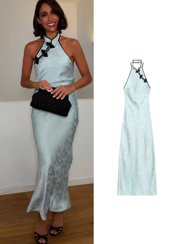 TFMLN Womens Summer Halter Maxi Dress Sexy Cutout Open Back Tie Slimming Gown Fashion Sleeveless Party Club Long Dresses 260728BJ