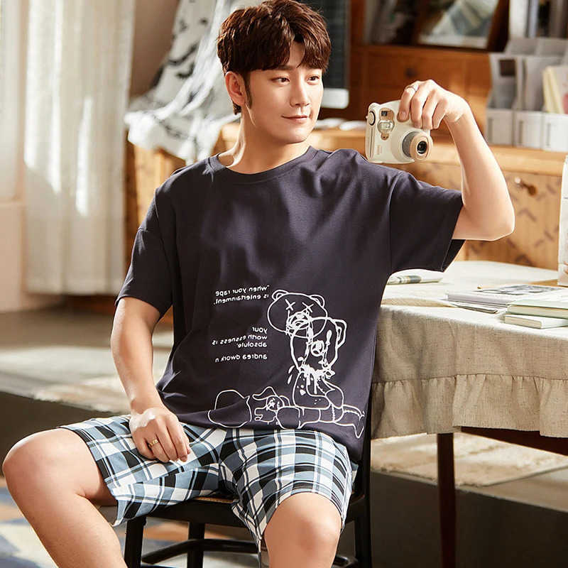 Pieces 2 Set Mens Summer Cotton Pajamas Short Slping Pants Slpwear Male Casual Nightwear Pijama pyjama night cloth 260525 S2609248ZWO