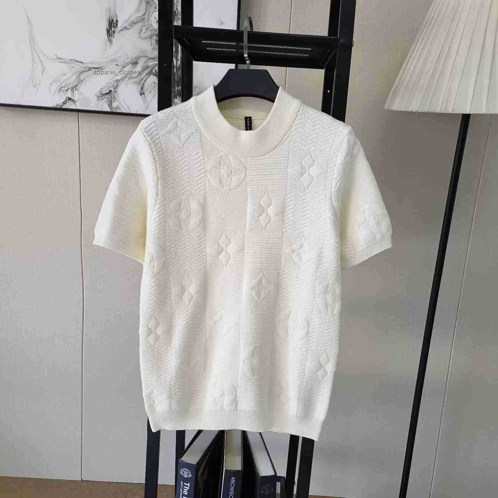 Luxury Mens Designer T-shirt Casual High-end Knitted Jacquard Thread Round Neck Outdoor Casual Short Sleeved Summer Comfortable Skin Friendly Solid