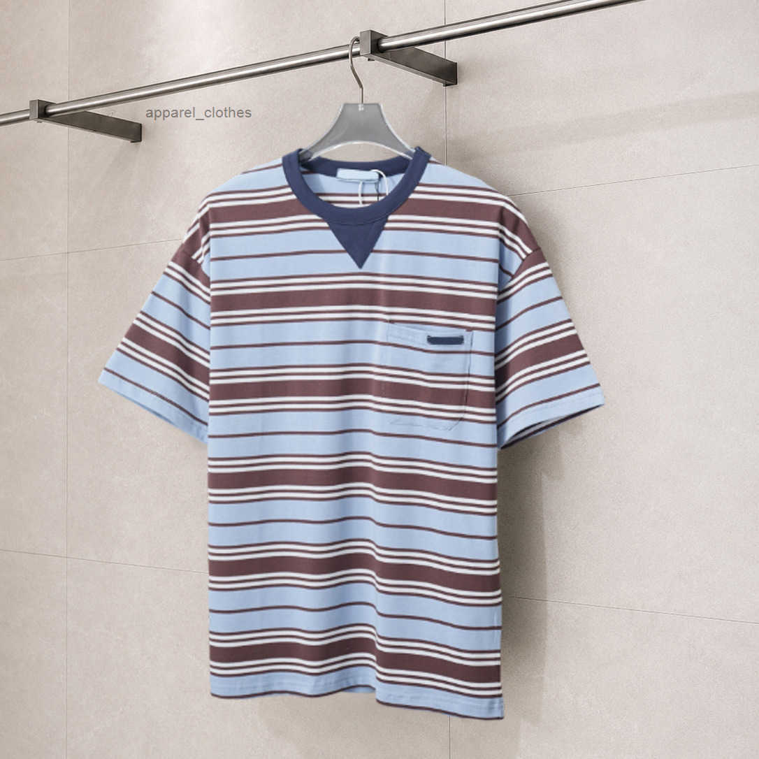 high quality designer shirt round neck triangle mark knit letter t shirt mens tshirt 100 cotton summer leisure short sleeved tshirt