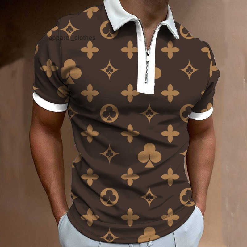 Spring and summer new mens lapel shirt 3D digital printing fashionable casual zipper short sleeved polo shirt with multiple colors