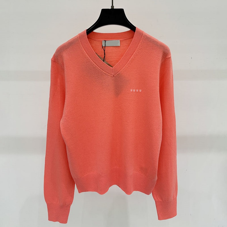 Women Orange Knit Sweater Street Style Loose V Neck Knit Pullovers Vintage Designer Casual Commute Daily Brand Knit Sweater