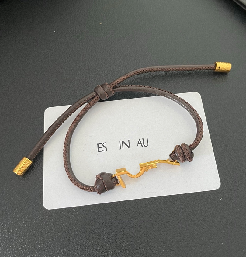 New Designer Bracelet Men Women 18K Gold Plated Real Leather Cord Adjustable Rope Chain Bracelets Unisex Minimalist Stackable Wrist Jewelry High Qua