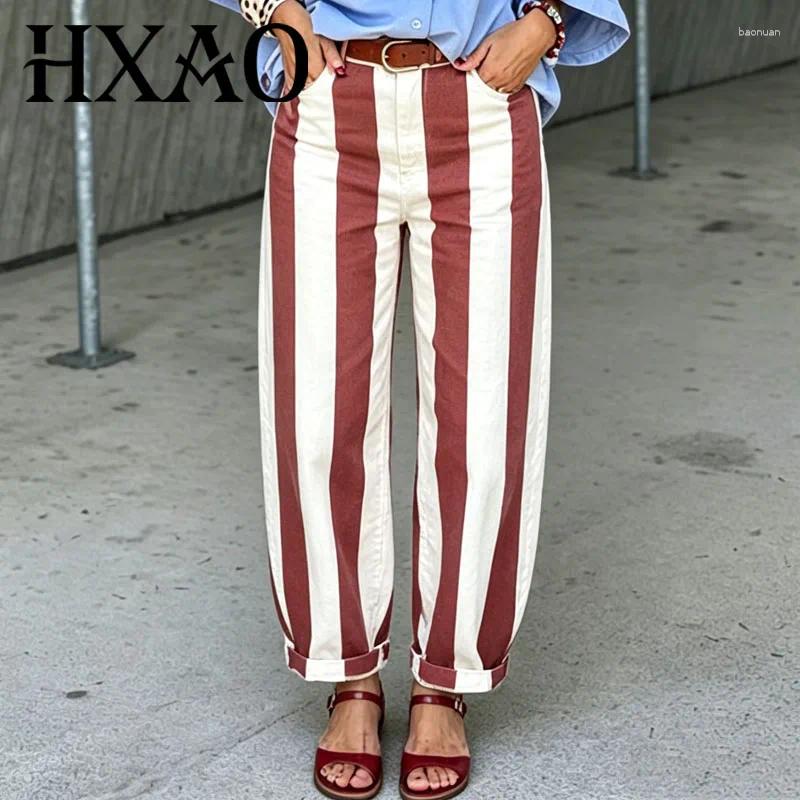 Jeans da donna HXAO Pantaloni a righe denim Pantaloni lunghi a gamba larga vintage rossi bianchi vintage Pantaloni larghi casual streetwear dd