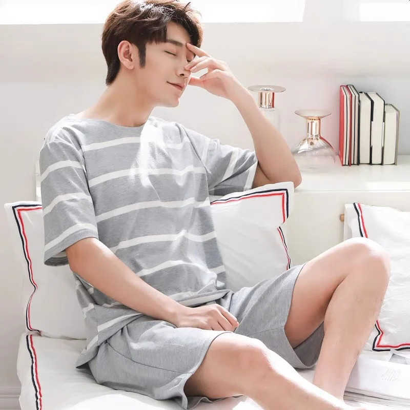 Summer Mens Pajamas Homewear Set Short-Slved Shorts dents Cartoon Striped Summer Casual Pajamas Homewear Set 260518 S260924N8H7