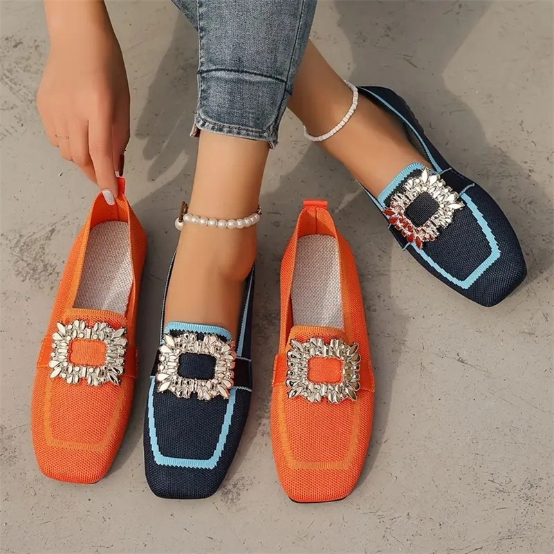 Women Flats Spring 2025 Large Size Flat Loafers Shoes Women Knitting Slip-on Square Head Breathable Fashion Shoes for Women 260710ww