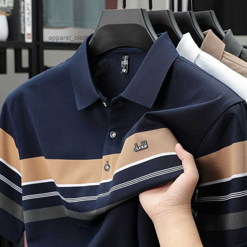 Luxury Designer Mens Casual Sportswear Striped Pique Cotton Polo Shirt High-end Business Fashion Breathable Summer Activewear